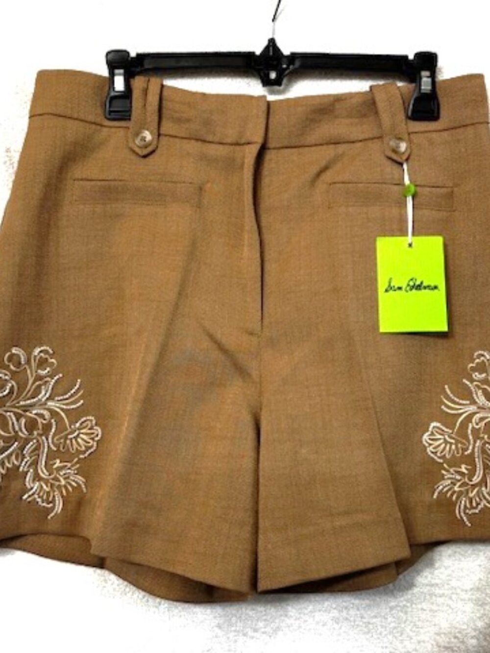 Sam Edelman Noa tan shorts with beadwork accented embroidery NWT Size 10